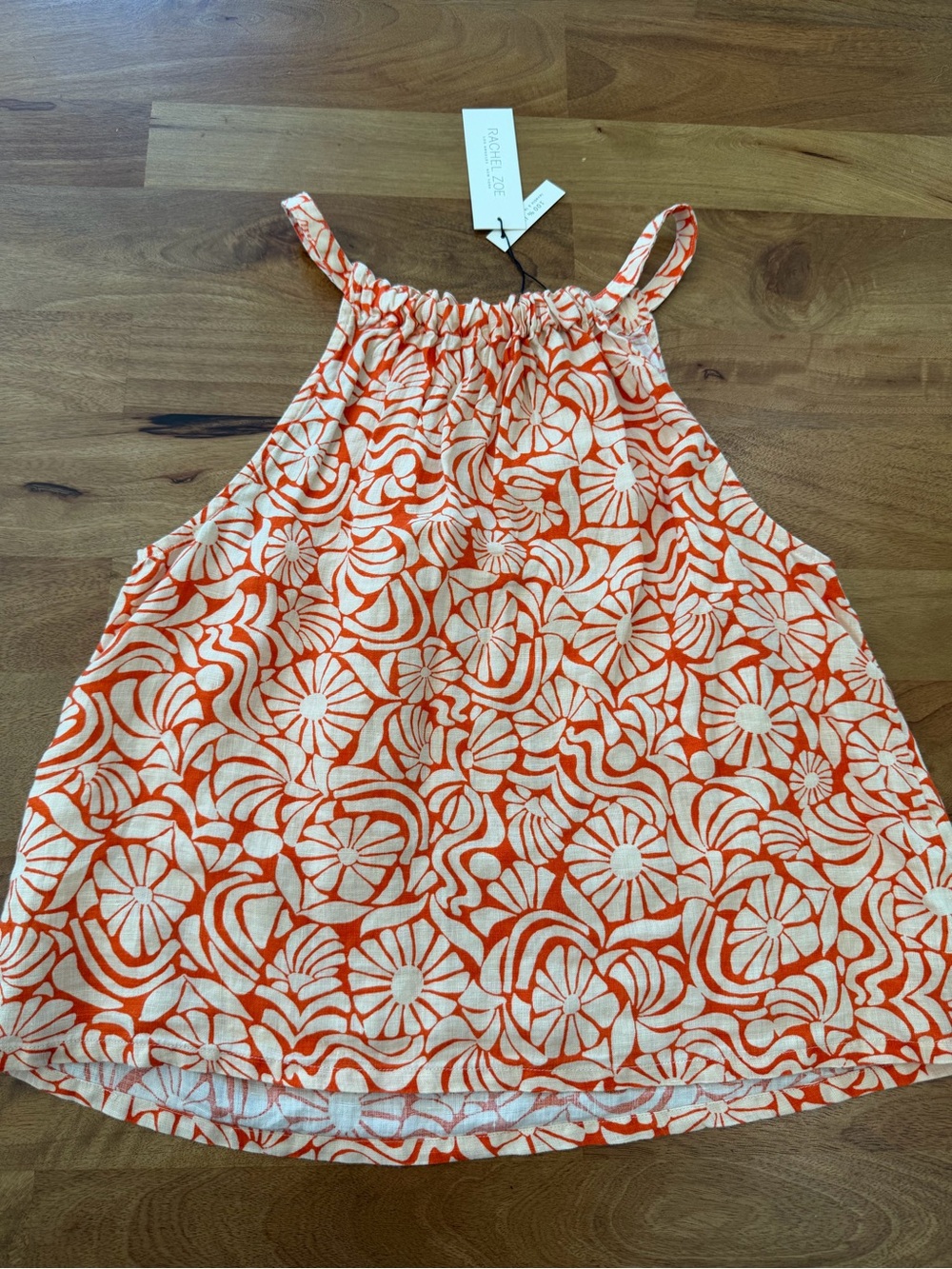 Rachel Zoe Orange and Cream Floral Halter Tank Top - Size Large NWT